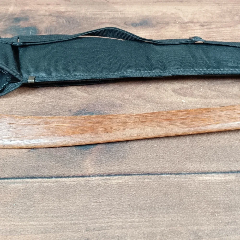 Wooden Martial Art Training Sword Curved Practice Blade with Carrying Case Brown